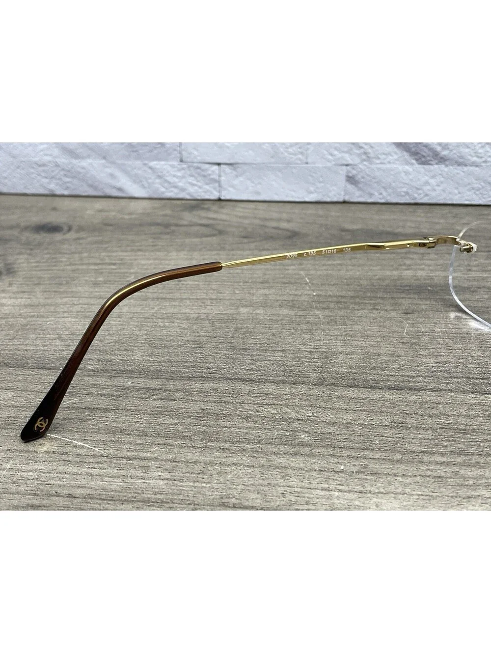 Chanel Eyeglasses Frames 2095 c.125 Yellow Gold Rimless Rectangle 51-16-135 READ